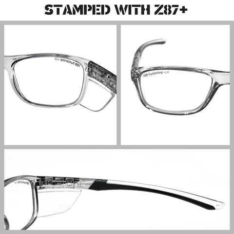 Hella Rugged Z87 Safety Glasses With Side Shields Anti Scratch Fog Resistant Lens, clear view lenses, ergonomic lightweight design.