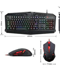 Gaming Keyboard and Mouse Set With Full Keys Backlit Wired Mechanical Keyboard 7 LED Lighting Modes detailed dimensions and design.
