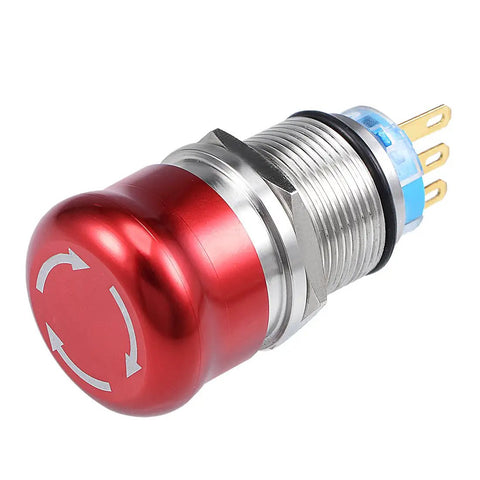 19mm Metal Latching Emergency Stop Push Button Switch DPST 1 NO 1 NC Red For Panel Mount, 250V 5A Rating, industrial use