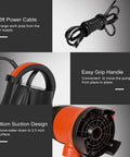 1HP Submersible Sump Pump With Automatic Float Switch, 3700GPH Clean or Dirty Water Pump, power cable, easy grip handle, orange