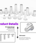 390 Pcs Aluminum Flat Head Semi Tubular Rivet Kit in 12 Sizes M3 M4 M5 M6, silver tone round rivets displayed.