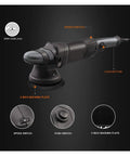 No Sweat 5 Inch Dual Action Polisher Buffer With Variable Speed Control showing speed switch and backing plate details.