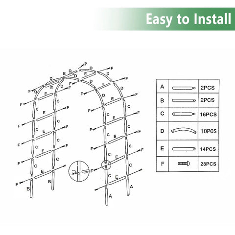 Assembly diagram for Sturdy Iron Garden Pergola Arbor 7.9 Feet High By 4.6 Feet Wide With Freely Adjustable Two Size Options.