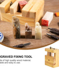 Adjustable Wood Carving Tool Clamp For Engraving And Seal Carving with mini bench clamp and carved stone seals on a wood table