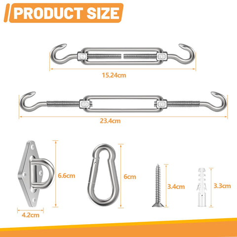 Product sizes for 6 Inch Shade Sail Hardware Kit For Triangle And Rectangle Installations, Heavy Duty 304 Stainless Steel Accessories