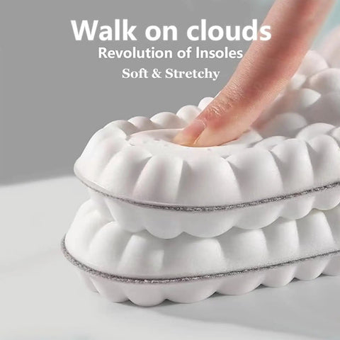 Close-up of 4D Cloud Technology Insoles For Men And Women, super soft memory foam with U shape support, breathable cloudsole.