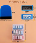 Top Notch Self Inking Stamp Set Boasts A Knockout 12 Pack Of Red And Blue Rubber Stamps sizes displayed with measurements.