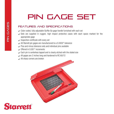 Pro Grade Precision Steel Pin Gauge Set With Beefy Protective Case 0.011 To 0.060 Inch Range Minus Set Type 50 Gages For Bore And Hole Size Measurement Durable Case Keeps Your Gages Safe in red open case with detailed specs