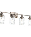4 Light Brushed Nickel Wall Light Fixtures With Clear Hammered Glass Shade For Bathroom Vanity And Powder Room