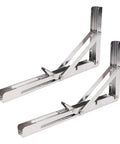 Two Pack Stainless Steel Folding Shelf Brackets For Wall Mount And Table Use Self Deploying Space Saving Design Rustproof And Heavy Duty Built To Last