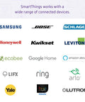 SmartThings Multipurpose Door And Window Sensor With Temperature Monitoring And Zigbee Connectivity integrates with brands.