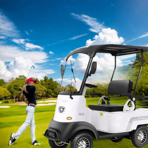 Electric Golf Cart 4 Wheel Mobility Scooter With Cargo Box Heavy Duty Farm Utility Vehicle For Seniors Adults 800W Brushless Motor 60V Battery 12 Mph No Sweat Cruising Easy Roll White at golf course.