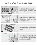 Instructions for setting combination on 4 Digit Disc Padlock With Hardened Steel Shackle Tough As Nails Security Combination Lock For Sheds Lockers Gyms Fences And Storage Units 8 Pack Bolt Cutter Resistant Weatherproof Outdoor Safe