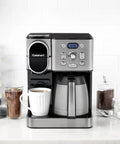 Two In One Coffee Maker With Ten Cup Thermal Carafe And Single Serve Brewer With Over Ice Function Fully Automatic Pod And K Cup Compatible For Four To Twelve Oz Brews Black And Stainless Finish on kitchen counter