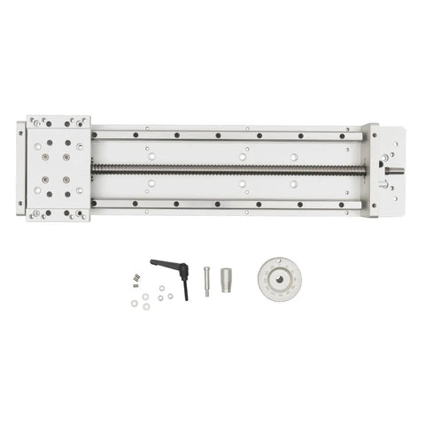 400mm X Y Z Axis Manual Linear Rail Stage With 1605 Ball Screw, Cross Sliding Table, Aluminum Alloy Rails, Locking Handwheel, Beefy Heavy Duty 200kg Horizontal Load, 50kg Vertical, 400mm Stroke For DIY CNC side view with accessories
