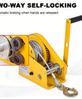 Heavy Duty Manual Crane Workhorse With Swivel Caster Wheels And Self Locking Winch Hand Cranked Folding Lift Jack For Engine Swaps close-up of self-locking winch mechanism