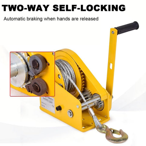 Heavy Duty Manual Crane Workhorse With Swivel Caster Wheels And Self Locking Winch Hand Cranked Folding Lift Jack For Engine Swaps close-up of self-locking winch mechanism
