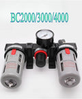 Three In One FRL Filter Regulator Lubricator Air Treatment Unit For Automation Pneumatics, BC2000 Model, gauge visible