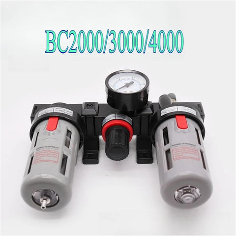Three In One FRL Filter Regulator Lubricator Air Treatment Unit For Automation Pneumatics, BC2000 Model, gauge visible