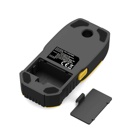 Wall Scanner Stud Finder 6-in-1 Metal Detector Auto Shutoff LCD(Yellow) showing battery compartment and back design.