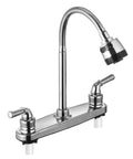 Kickass Tool Free RV Kitchen Faucet Featuring Flexible Spout and Lightweight ABS Construction for campers, chrome finish and dual handles.