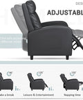 Comfy Leather Recliner Chair With Lumbar Support For Home Theater And Living Room, Adjustable 90 To 180 Degree Recline, Image Showing Recline Angles
