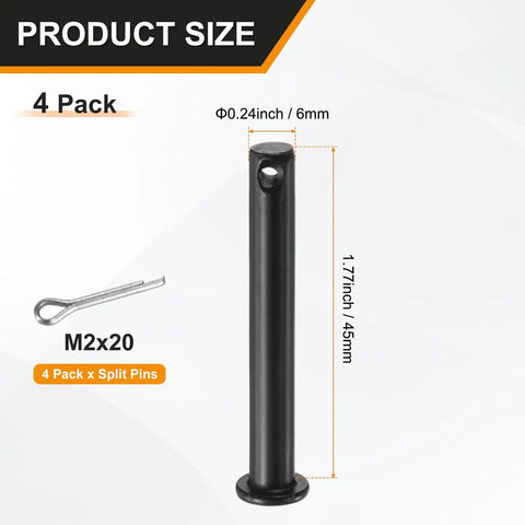 Four Pack M6x45mm Black Clevis Pins With Single Hole For Quick Connectors Heavy Duty Use In Agriculture Aviation Construction Mechanical Linkages Rigging And Furniture Assembly, 4 pack size