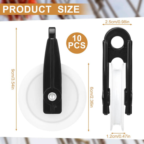 10 Pack Rope Roller Pulleys For 2.5 Inch Nylon Clotheslines For Quarter Inch Rope Heavy Duty Outdoor Gear For Weatherproof Hanging Garden Laundry Line System Smooth Glide And Easy Install No Fuss, black 10 pcs size chart