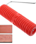 Top Tier Premium Grain Pattern Paint Roller With Slick Plastic Handle For Smoothing Over Bare Drywall and Crafting Embossed Textures That Look Absolutely Badass, showing red rubber cover.