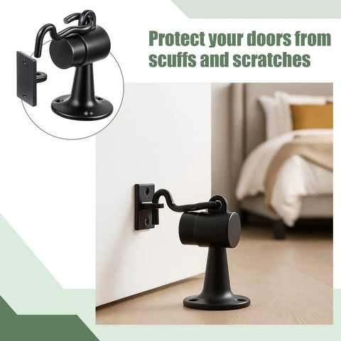 Beefy Heavy Duty Floor Mounted Door Stop 4 Pack 3.5 Inch Aluminum Commercial Grade Door Stopper with Rubber Bumper in use.