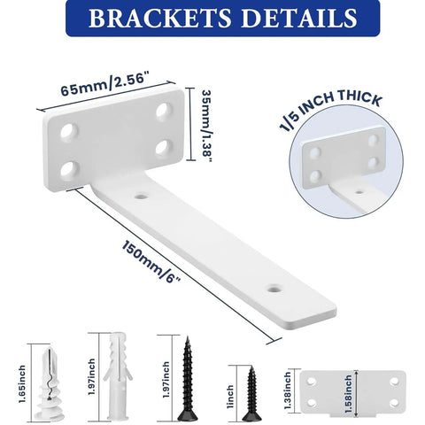Heavy Duty L Shelf Brackets Built Tough 6 Inch Hidden Mount Corner Wall Shelves Supports One Fifth Inch Thick Metal White 4 Pack