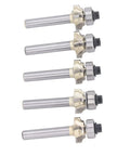 Durable Round Over Router Bit Set With 4 Inch Shanks And Four Flutes, five router bits for smoothing edges on wood.