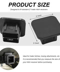 Beefed-Up Heavy Duty Silicone Trailer Hitch Plug Cover for Square Mouth Receiver Tubes, shown in black with size dimensions.
