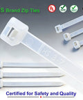 Close-up of HS Brand Clear 6 Inch Zip Ties 100 Pack 18 Lbs Self Locking Nylon Ties Weatherproof And Durable for cable management.