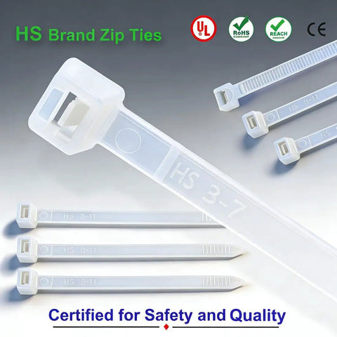 Heavy Duty 6 Inch Zip Ties 18 Lb Self Locking Nylon Tie 1000 Count Bulk, certificated, clear plastic cable ties displayed