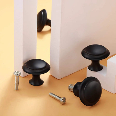 Set Of 30 Round Black Cabinet Knobs 1.2 Inch For Kitchen Cupboard Doors And Drawer Pulls Dope Sleek Solid Stainless Hardware