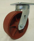 Premium Swivel Casters Kingpinless With Ductile Steel Wheels, 6 By 2 Inch Heavy Duty Rockers for carts, showing ductile steel wheel.