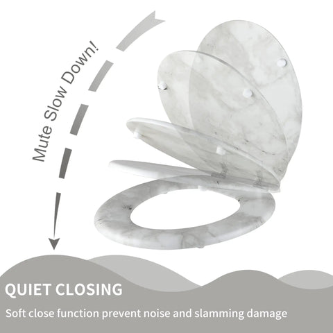 Elongated Marble Toilet Seat With Quiet Close And Quick Release Hinges, No-Nonsense Build To Last Durable Molded Wood, Easy Clean Finish In Gray Marble, Fits Most US Toilets From Crane Universal Rundle Eljer Delta Bemis And More