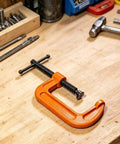 Beefy 1 Inch Heavy Duty Cast Iron G Clamp Quick Release For Woodworking And Welding Projects, Rugged Steel Clamp Fixture For Assembly, DIY Workshop, Hand Tool, Adjustable Screw, Non Slip Grip, High Load Capacity on workbench