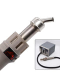 Pro Grade Stainless Steel Hot Air Gun Nozzle Set for Soldering Stations with 45 Degree Bent Nozzle, shown with control box.