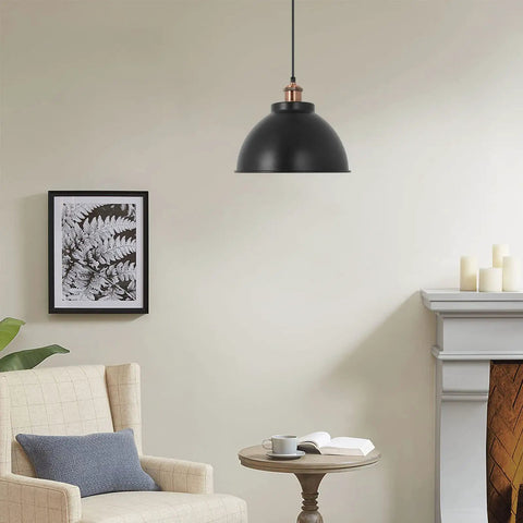 Room scene with Dope Industrial Modern Black Barn Pendant Lights Set Of 3 for Kitchen Island over a cozy seating area