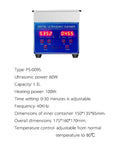Hualuck 1.3L Ultrasonic Parts Cleaner With Timer And Heater, Stainless Steel Bath For Degas Degreasing Hardware Tools, Digital Led Display Touch Control Ultra-Clean Machine control panel showing time and temperature settings.