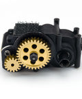 Brass RC Transmission Main Gear With 15T And 32T Motor Pinions Upgrade Kit showcasing gear assembly for smoother power in RC cars.