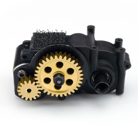 Brass RC Transmission Main Gear With 15T And 32T Motor Pinions Upgrade Kit showcasing gear assembly for smoother power in RC cars.