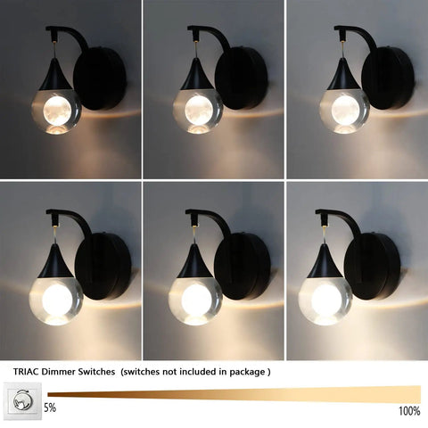 Moon Crystal LED Wall Sconce With Dimmable 5W Light Modern Matte Black Bedroom Bedside And Living Room Lighting Elegant Crystal Globe Moon Inside For Hallway And Bathroom Lit Ambient Glow
