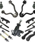 Heavy Duty Front Suspension And Steering Repair Kit 15 Piece Ball Joints Tie Rods Sway Bar Links Idler Pitman Arms parts layout.
