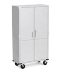 Heavy-Duty Metal Storage Cabinet With Four Shelves And Locking Doors Mobile Rolling Design For Garage Warehouse And Studio Stainless Steel Tool Organizer With Adjustable Feet And Built To Last Rugged Wheels, 36W x 18D x 72H in, front view