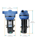 Heavy Duty 12 Volt Def Transfer Pump Handles 8 Gpm Antifreeze Or Washer Fluid No Sweat Compatible With Water Based Solutions Featuring Secure Hose Barb Connections For Easy Transfer, shown from the side with measurements.