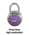 Dial Combination Locker Padlock With Purple Dial, 1.875 Inch Wide And 0.75 Inch Shackle, Easy Three Digit Preset Security
