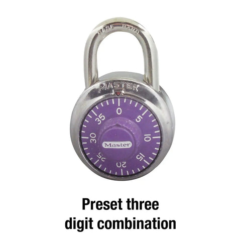 Dial Combination Locker Padlock With Purple Dial, 1.875 Inch Wide And 0.75 Inch Shackle, Easy Three Digit Preset Security